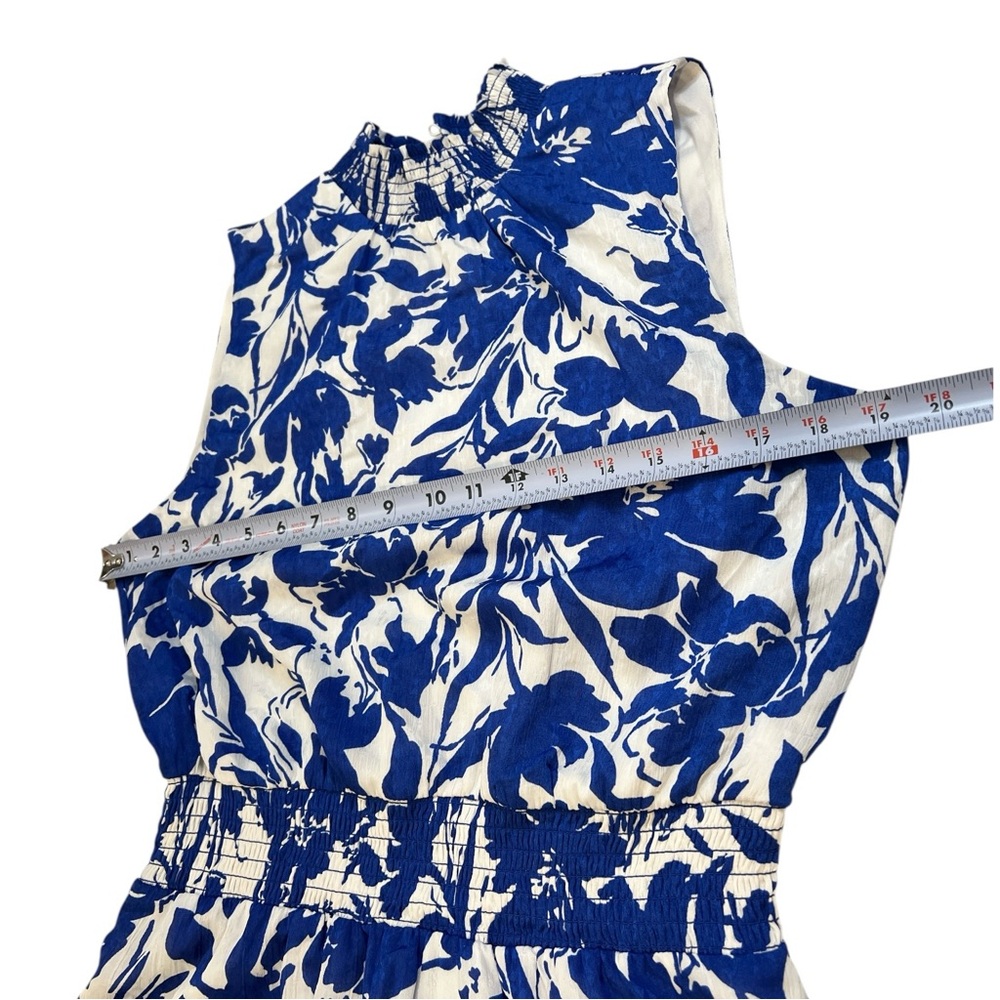 Msk Floral-Print Tiered Maxi Dress, Sleeveless, High Neck, Blue &‎ White, Sz Med - Picture 8 of 12